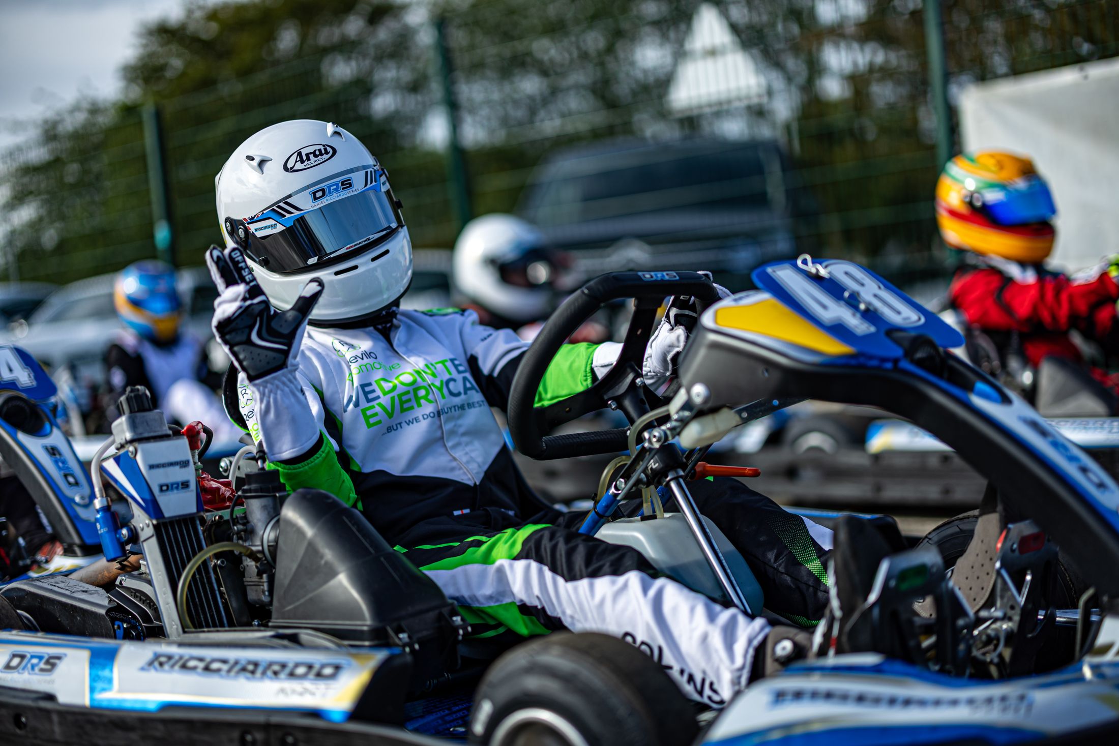 Luke giving a thumbs up from his kart